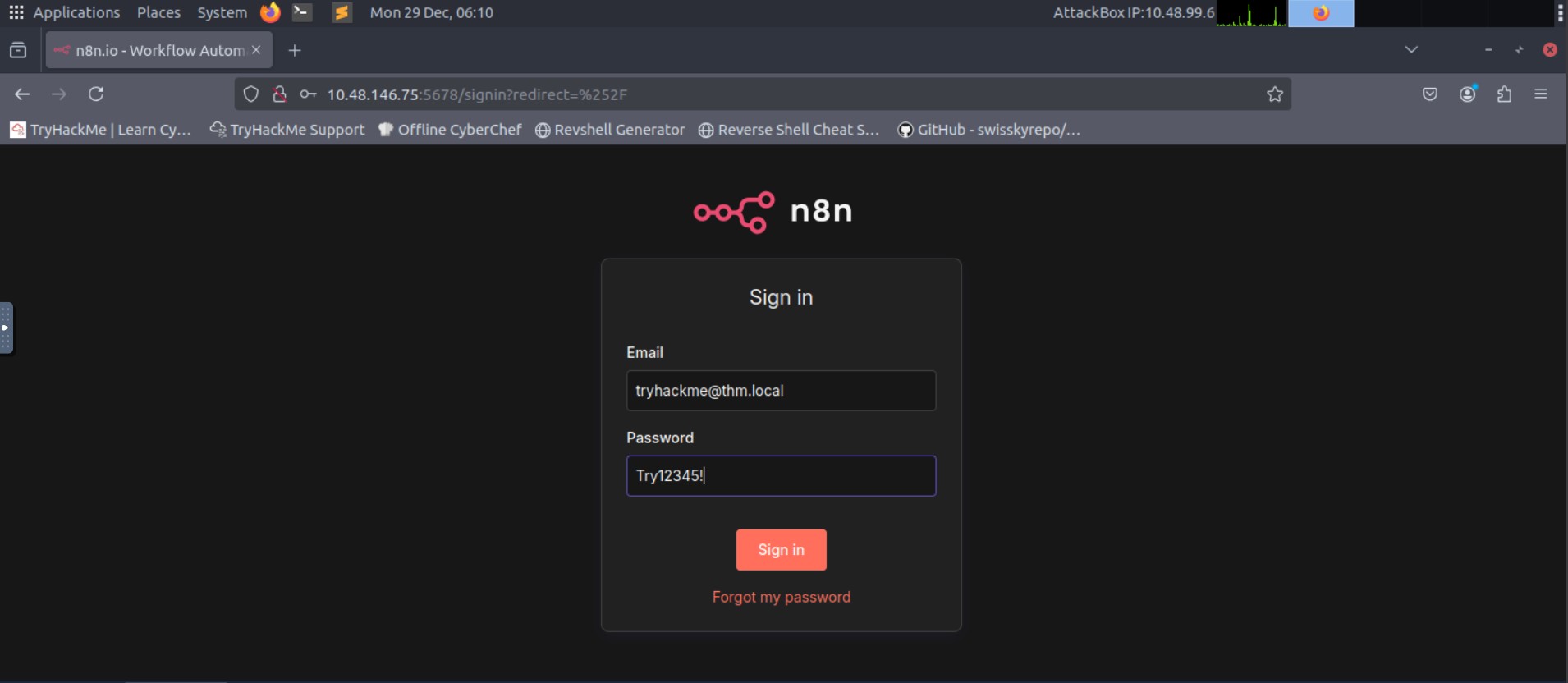 n8n Login Screen